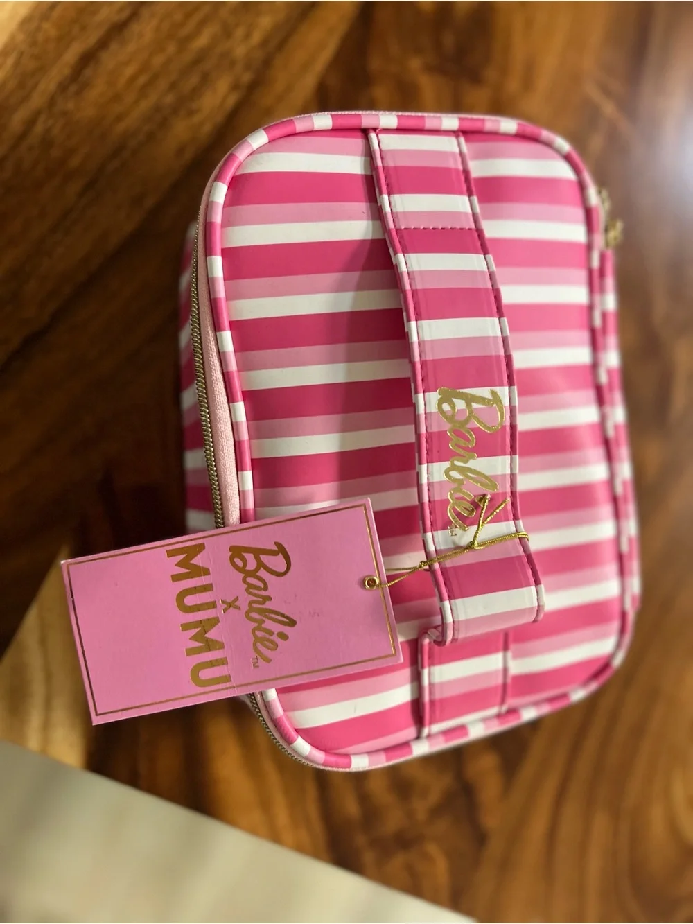 Show Me Your MuMu Pink and White Striped Cosmetic Case